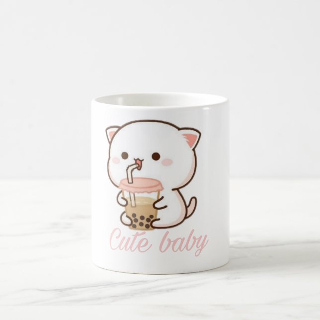 Persika och Goma Mochi Cat Bubble Tea Baby Bodydrä Kaffemugg (Center)