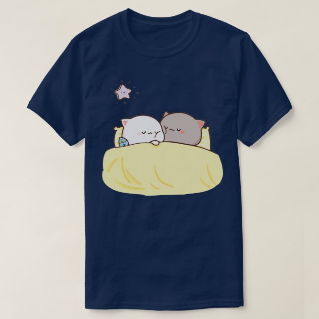 Persika och Goma Mochi Cat Sleeping T Shirt (Design framsida)