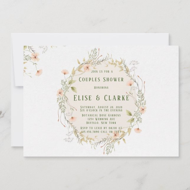 Persika och Grönt Wildrows Wandeans Par Shower Inbjudningar (Framsida)