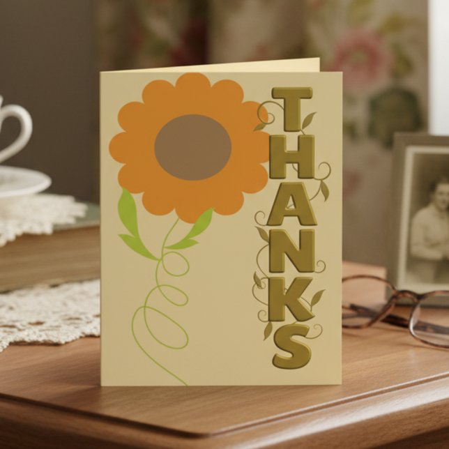Persika och guld med orange blomma tackkort kort (Big flower, bold thanks. A cozy card for heartfelt appreciation. Orange and gold combination.)