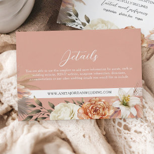 Persika och lila blomsterbrölloppsdetaljkort tilläggskort