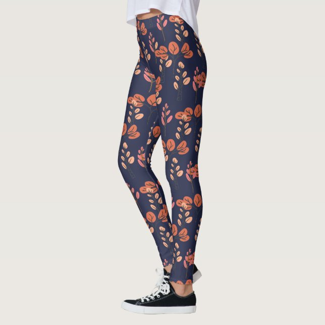 Persika och marinens moderna Blommönster Leggings (Vänster)
