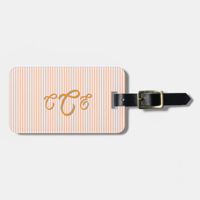 Persika och orange randig monogram  bagagebricka (Horisontell Framsida)