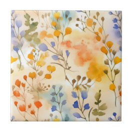Persika- och periwinkle-Blommigt Kakelplatta