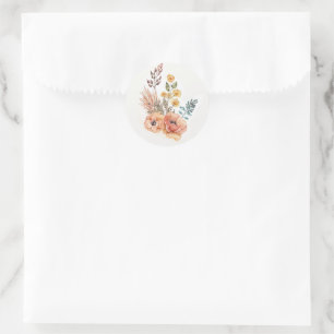 Persika och rosa blommor runt klistermärke