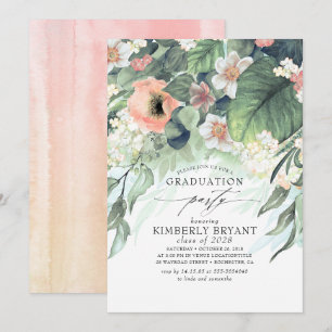 Persika och rosa blomster elegant stilfull examen inbjudningar