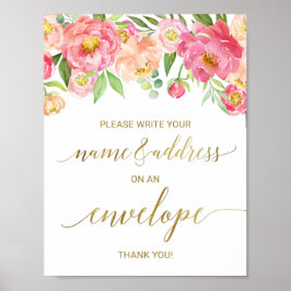 Persika och Rosa Peony Adress och Kuvert Poster