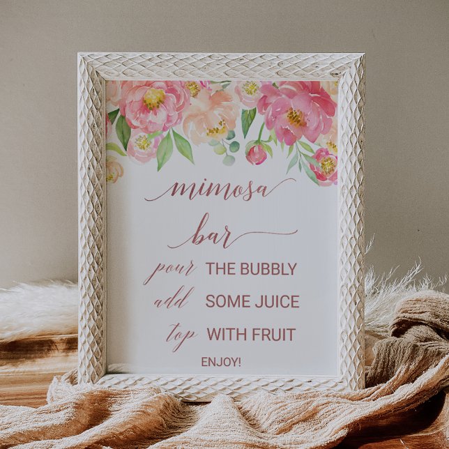Persika och Rosa Peony Roséguld Mimosa Barskylt Poster (Skapare uppladdad)