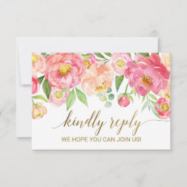 Persika- och rosa peonyblommor Menyval RSVP-kort OSA Kort