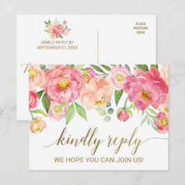 Persika- och rosa peonyblommor RSVP Inbjudan Vykort