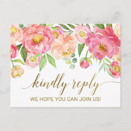 Persika- och rosa peonyblommor RSVP Inbjudan Vykort