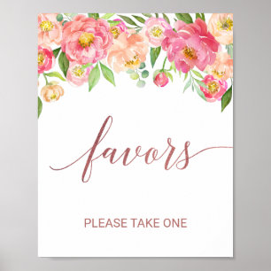 Persika och Rosa Pion Blommor Roséguld Förmånsskyl Poster