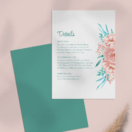 Persika och turkos blomsterbröllop detalj-kort inbjudningar