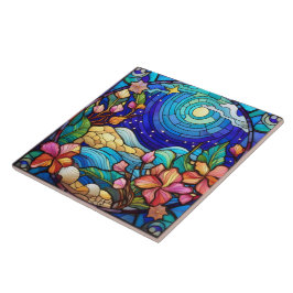 Persika och vinkara konst av rostat glas kakelplatta