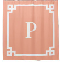Persika och vit grekisk nyckel Enkel monogram