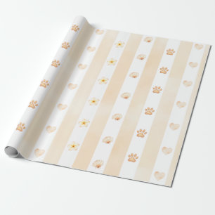 Persika och vit Rand - Hjärtor, Blommor, Färgutskr Presentpapper