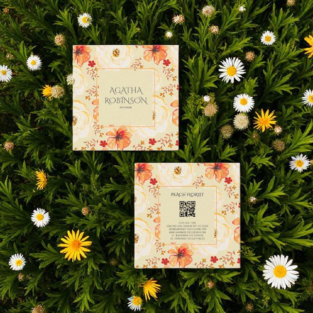 Persika Orange Blommblomma Florist Fyrkantigt Visitkort (Skapare uppladdad)