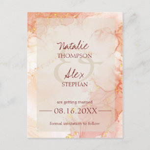 Persika Orange Guld Marmor Effekt Elegant Bröllop Meddelande Vykort