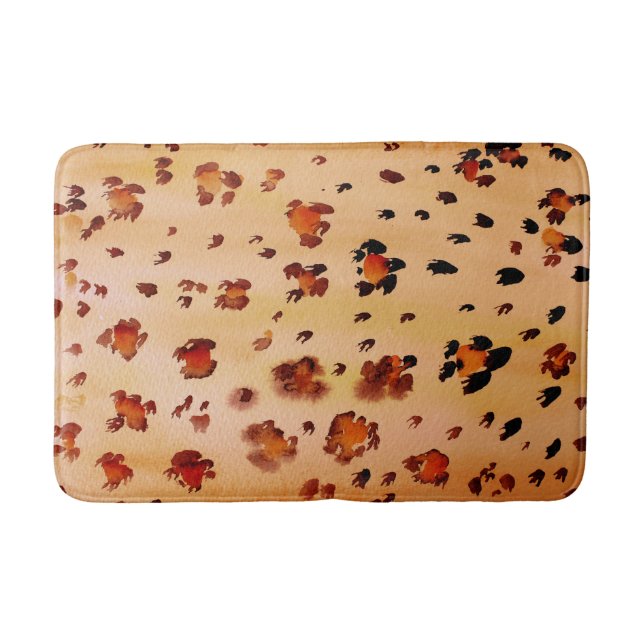 Persika Orange Leopard Djurtryck Akvarell Badrumsmatta (Framsidan)