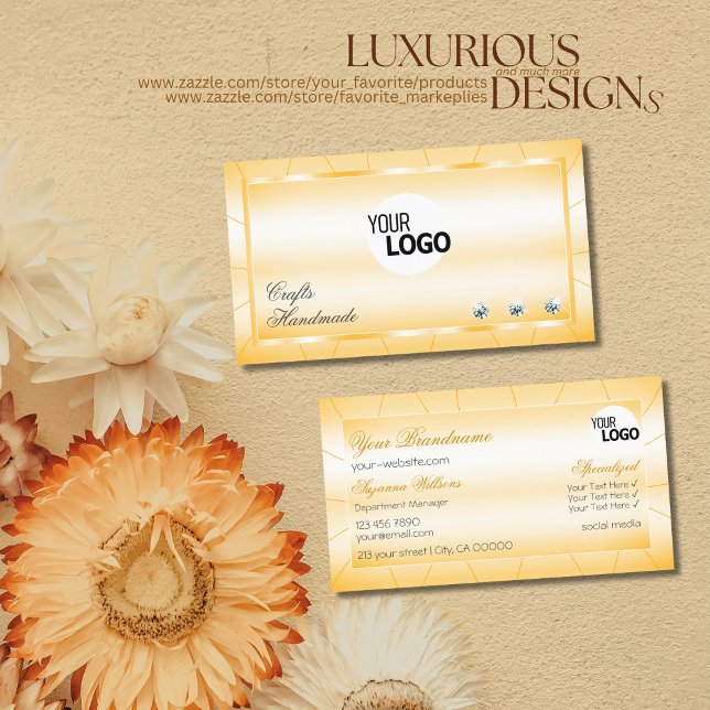 Persika Orange med diamanter och Logotyp Glamous Visitkort (Skapare uppladdad)