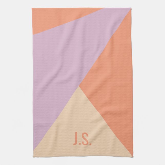Persika Orange Och Lavendel Geometriska Färgblock Kökshandduk (Vertikal)