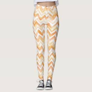 Persika Orange Vitt Sicksackmönster Leggings