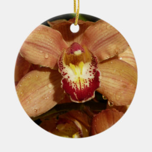 Persika Orchids med Blommigten Raindrops Julgransprydnad Keramik