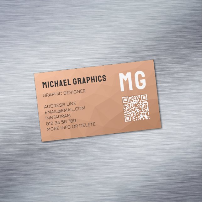 Persika övertoningsgeometriskt nät mönster QR-kod Magnetiska Visitkort (In Situ)