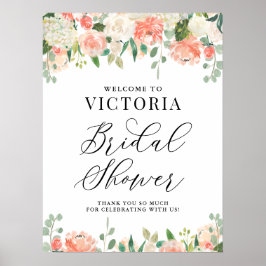 Persika Päron och Hortensia Bröllopsdusch Välkomme Poster