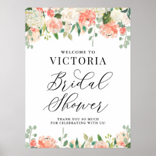 Persika Päron och Hortensia Bröllopsdusch Välkomme Poster