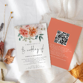 Persika Pionblommor Blommor QR-kod Bröllop Inbjudningar