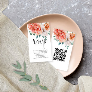 Persika Pionblommor Blommor Script QR-kod Bröllops Tilläggskort