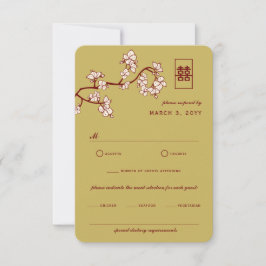 Persika/plommon Blommar Röd Dubbla Happity Bröllop OSA Kort