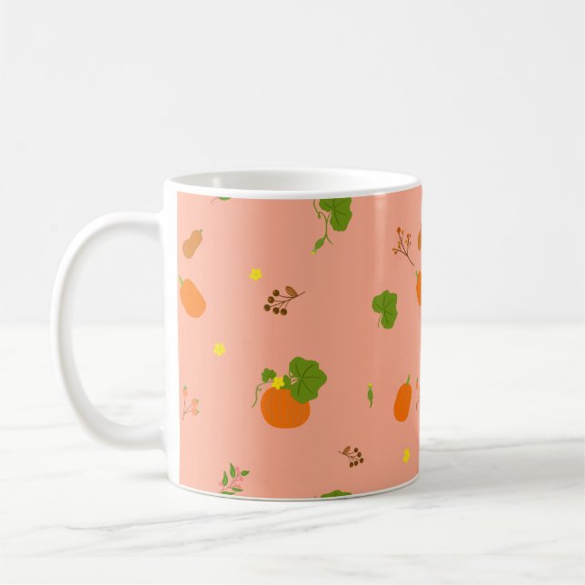 Persika Pumpa Trädgård Botaniskt Mönster Kaffemugg (Vänster)