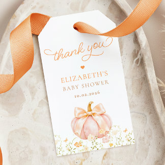 Persika Pumpa Vilda Blommor Baby Shower Present Ta Presentetikett