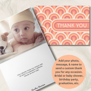 Persika Retro Art Deco Anpassad Foto Baby Shower-i Tack Kort