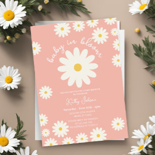 Persika Retro Groovy Daisy Baby i Bloom Dusj Inbjudningar