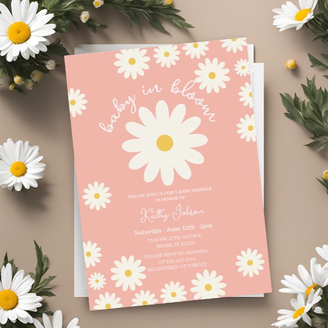 Persika Retro Groovy Daisy Baby i Bloom Shower Inbjudningar (Skapare uppladdad)