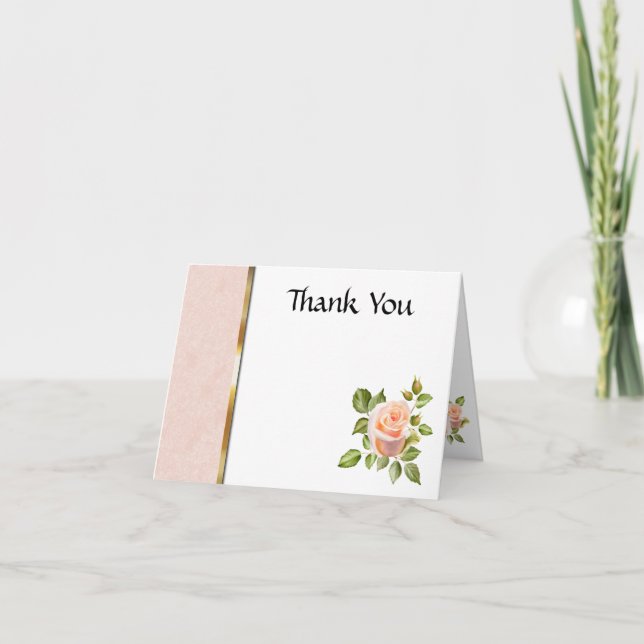 Persika Ro med Guld Gräns Bröllop Tack Kort (Framsida)