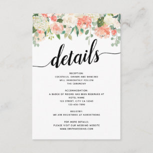 Persika & Röda Blommor Bröllopsdetaljer Tilläggskort