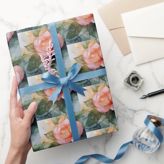 Persika Ros Blommig Bröllopsdusch Presentpapper (Gifting)