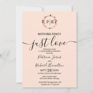 Persika Ros Monogram Kalligrafi Foto Bröllop Inbjudningar