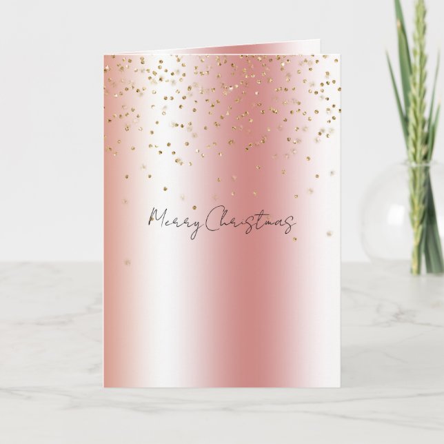Persika Ros Ombré Guld Bokeh Glitter Jul Kort (Framsida)