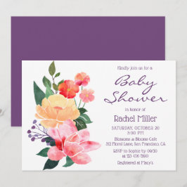 Persika Rosa Akvarell Blommig Bebis Shower Inbjudningar