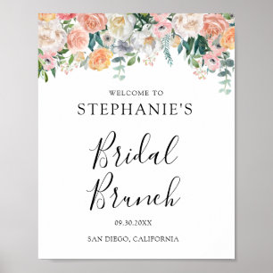 Persika Rosa Blommig Bröllopsbrunch Poster