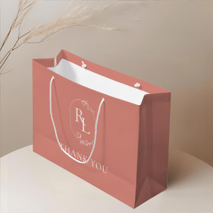 Persika Rosa   Blommigt Monogram Bröllop Tack