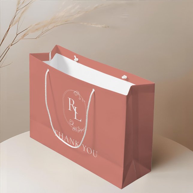 Persika Rosa | Blommigt Monogram Bröllop Tack (Skapare uppladdad)