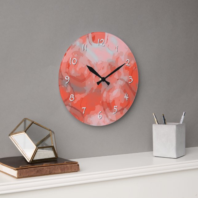 Persika  Rosa Coral Red Round Circles Stor Klocka (Kontor)