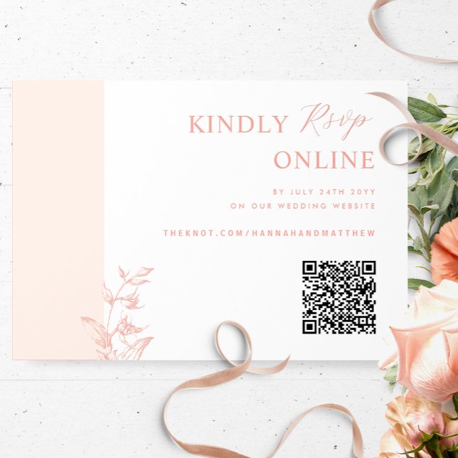 Persika,  Rosa Elegant QR-kod OSA Bröllop Tilläggskort (Skapare uppladdad)