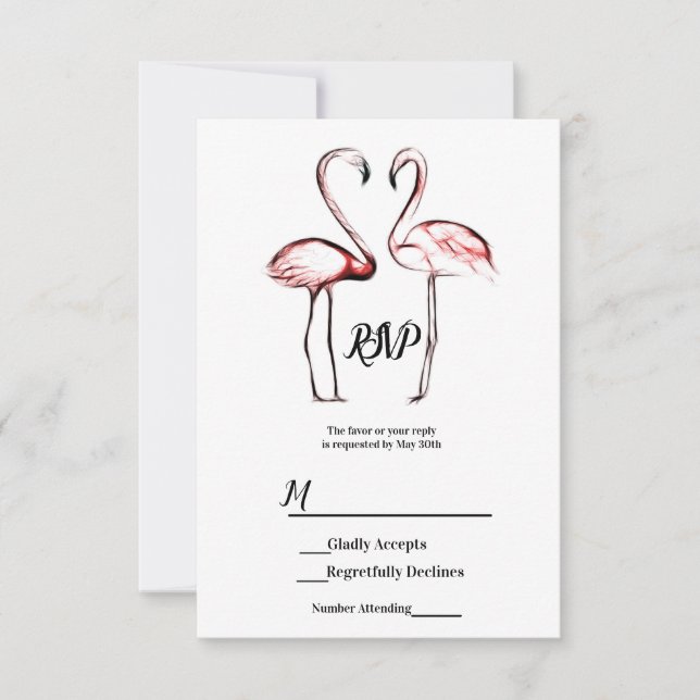 Persika Rosa Flamingos Flamingo Svart Marmor RSVP OSA Kort (Framsida)